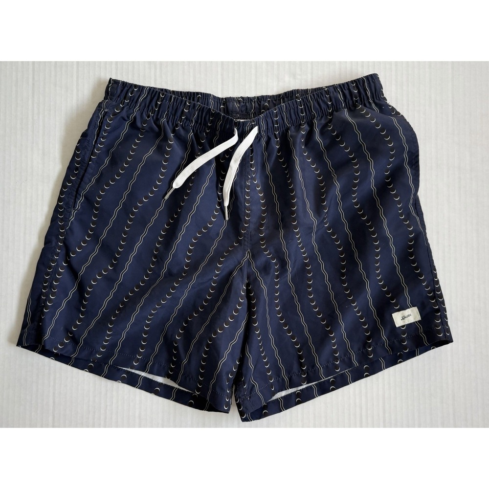 Bather Swim Trunks Mens L Navy Geometric Print Mesh Lined Drawstring Swim Shorts